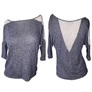 Decree Grey Top With White Lace Inserts size medium